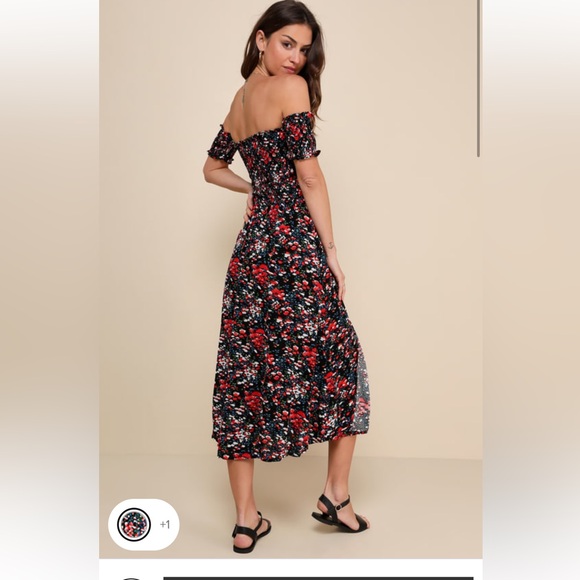 View from the Meadow Black Floral Print Off-the-Shoulder Dress - Picture 2 of 4